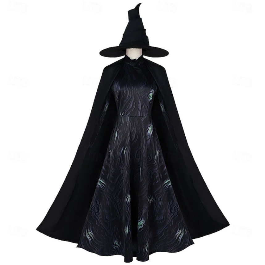Full Glinda & Elphaba Witch Cosplay Set – Dress, Cloak, Wig & Accessories | Women’s Halloween & Stage Costume