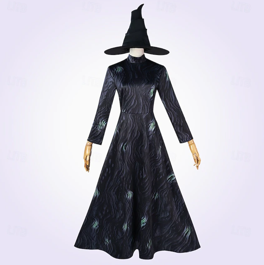 Full Glinda & Elphaba Witch Cosplay Set – Dress, Cloak, Wig & Accessories | Women’s Halloween & Stage Costume