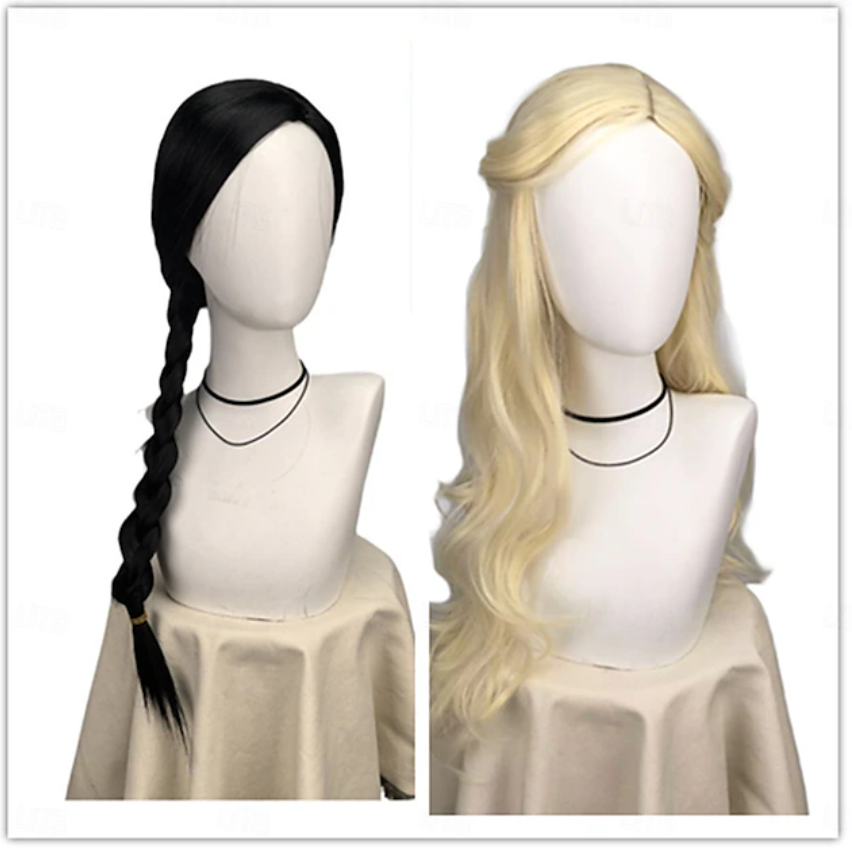 Full Glinda & Elphaba Witch Cosplay Set – Dress, Cloak, Wig & Accessories | Women’s Halloween & Stage Costume
