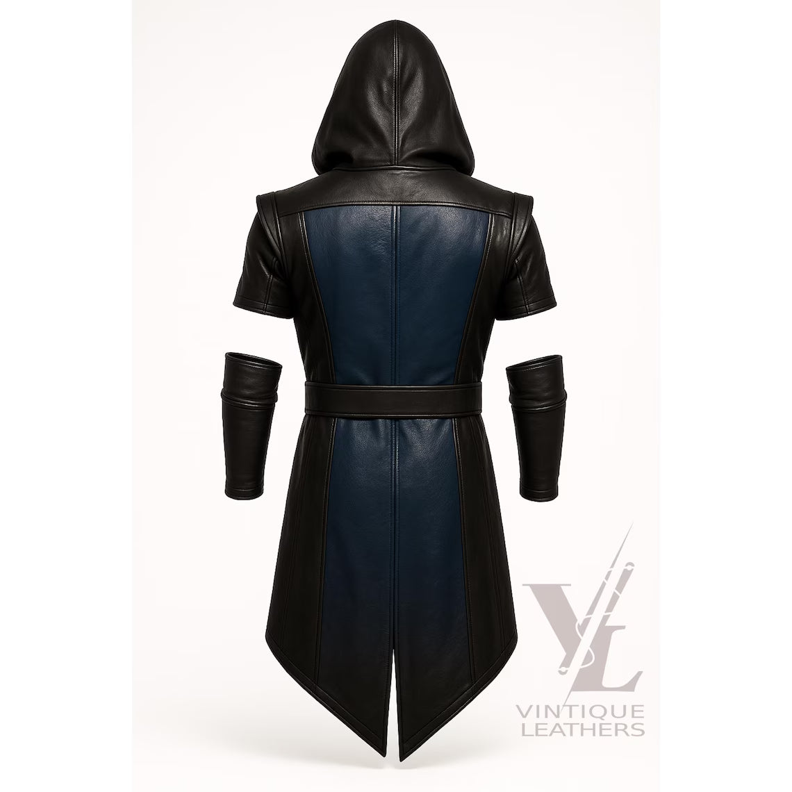 Handmade Sub Zero Mortal Kombat Leather Tailcoat with Hood & Bracers – Ninja Cosplay Costume, Halloween Cosplay Coat with real leather For Men