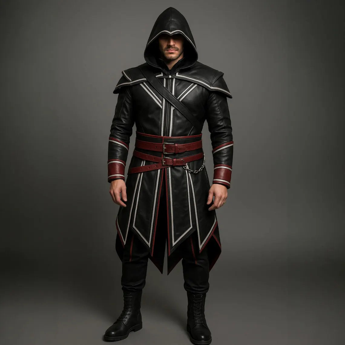 Handmade Leather Assassin Cloak: Medieval Gothic LARP Costume