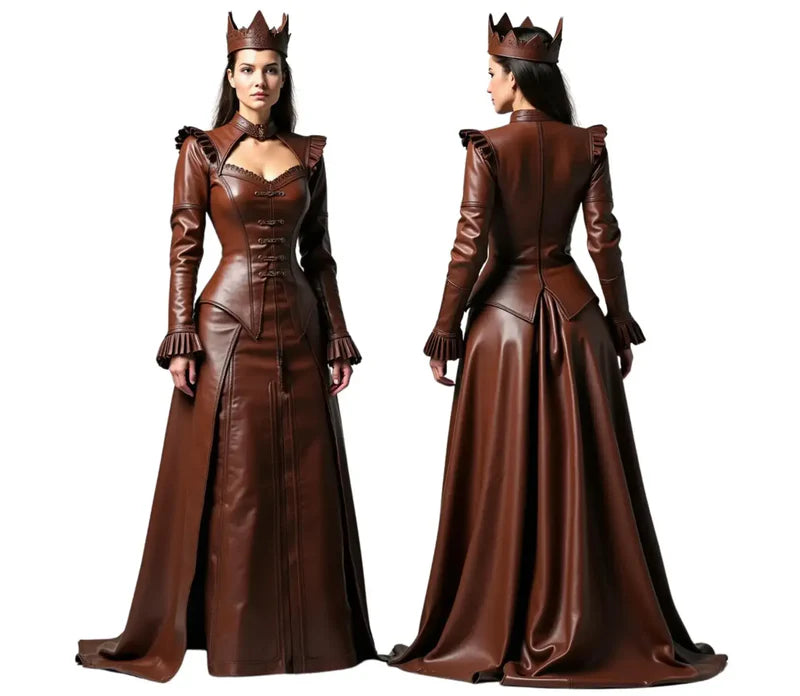 The Shadow Queen – Gothic Queen Dress & Medieval Fantasy Gown | Queen Cosplay, Princess Dress with Crown for Women | Renaissance Royal Costume & Leather Halloween Outfit
