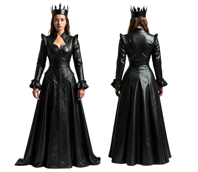 The Shadow Queen – Gothic Queen Dress & Medieval Fantasy Gown | Queen Cosplay, Princess Dress with Crown for Women | Renaissance Royal Costume & Leather Halloween Outfit
