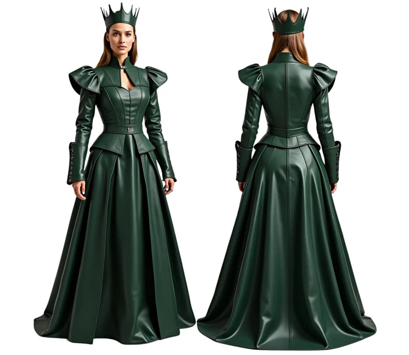 The Shadow Queen – Gothic Queen Dress & Medieval Fantasy Gown | Queen Cosplay, Princess Dress with Crown for Women | Renaissance Royal Costume & Leather Halloween Outfit