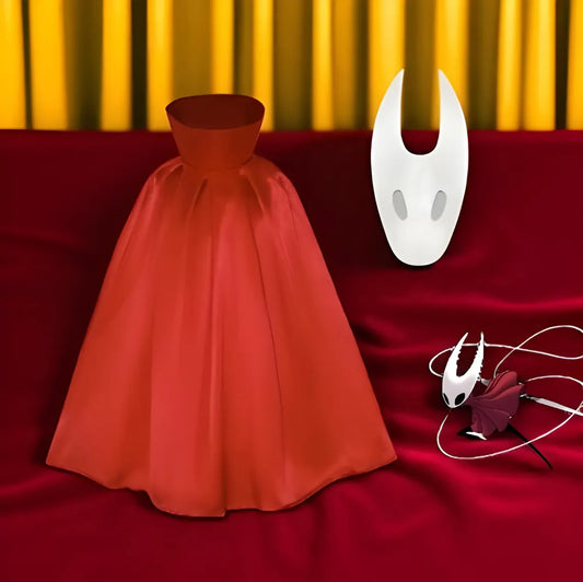Hornet Cosplay From Hollow Knight -Inspired by Silksong Fantasy Character | Kids Halloween White Mask & Red Cape Outfit for Gamers