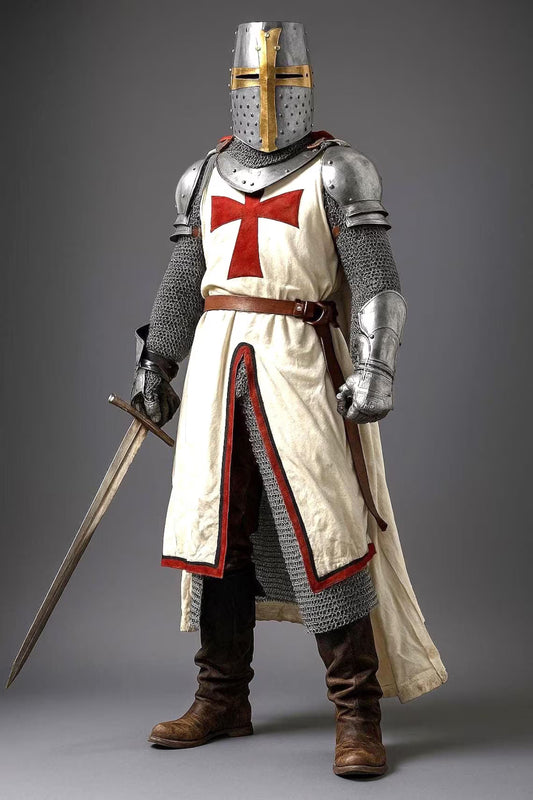 Medieval Templar Knight Armor Set: Polished Steel Crusader Suit Complete Suit