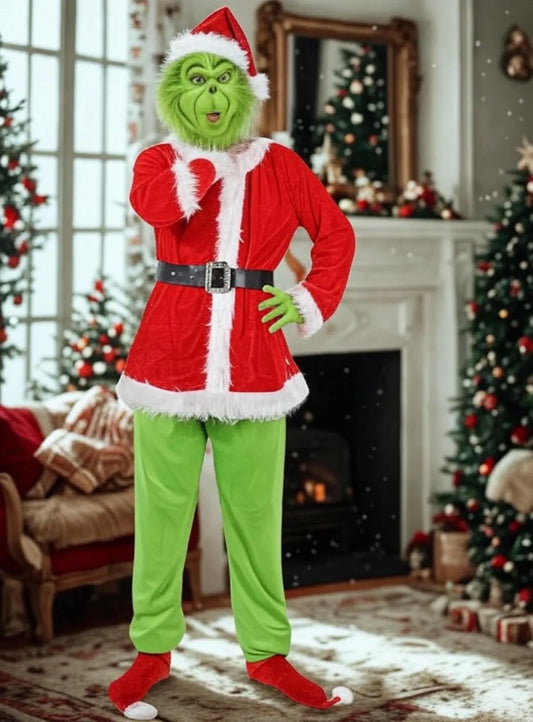 Adult Grinch Costume Christmas Santa Outfit | Funny Green Holiday Cosplay Suit for Men & Women | Grinchmas Party Costume