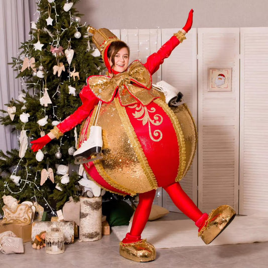 Funny Christmas Mascot Costume, Xmas ball outfit, Holiday party suit, Christmas fancy dress, Red gold costume