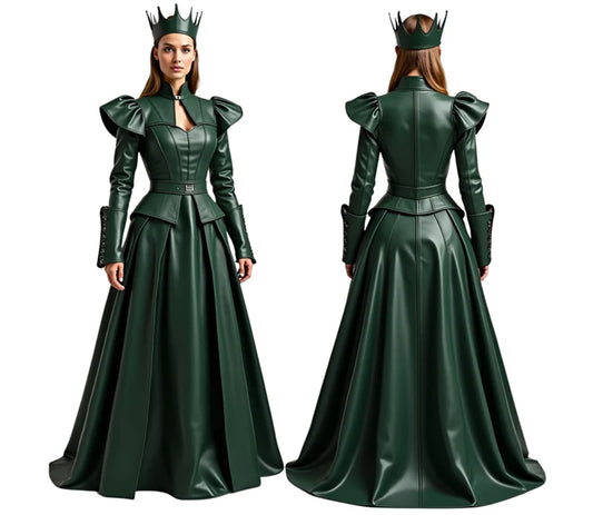 The Shadow Queen – Gothic Queen Dress & Medieval Fantasy Gown | Queen Cosplay, Princess Dress with Crown for Women | Renaissance Royal Costume & Leather Halloween Outfit
